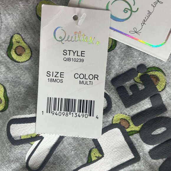 Quiltex Baby Shirt Holy Guacamole Gray Green Snap Shoulder Size 18 Months New - Picture 9 of 11